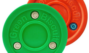Hockey puck Orange Biscuit Snipe + Original Green plastic puck - Combo Pack